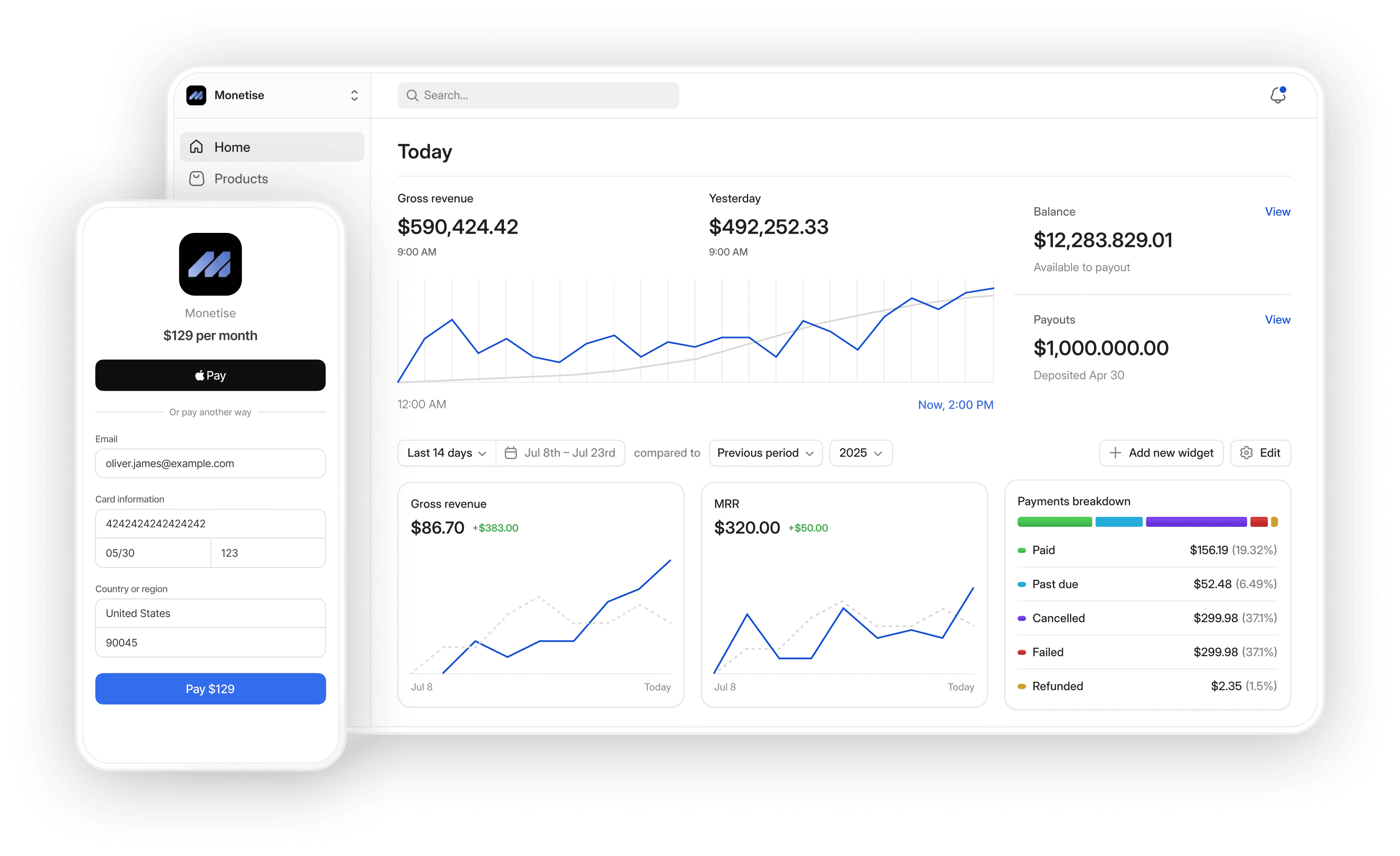 Payment form and analytics dashboard